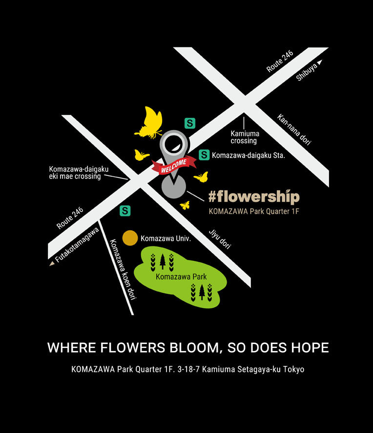 #FLOWERSHIP タイトルデザイン ユニセックス 長袖Tシャツ・ダークカラー