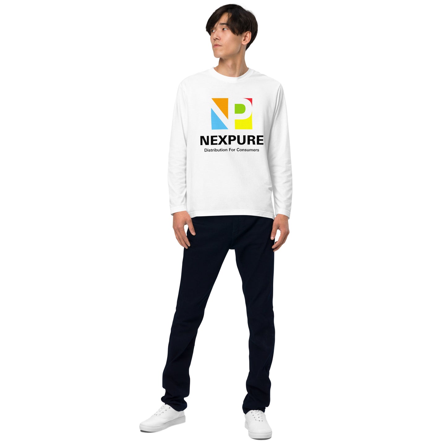 (NEXPURE/メンバー限定アイテム)ロゴプリント入り 男女兼用 長袖Tシャツ(白/ヘザーグレー)