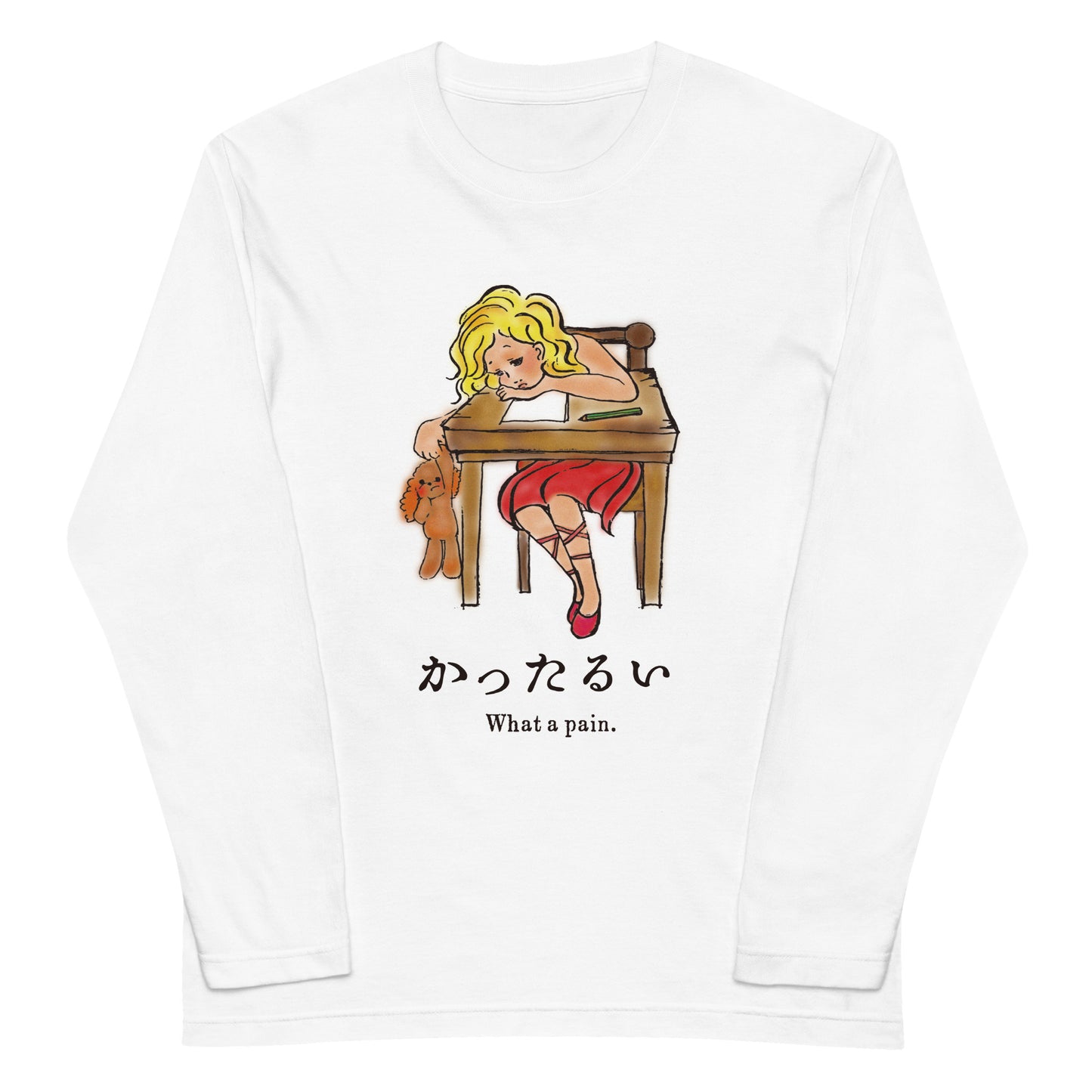 かわいいスクールガール/かったるいデザイン ユニセックス長袖Tシャツ